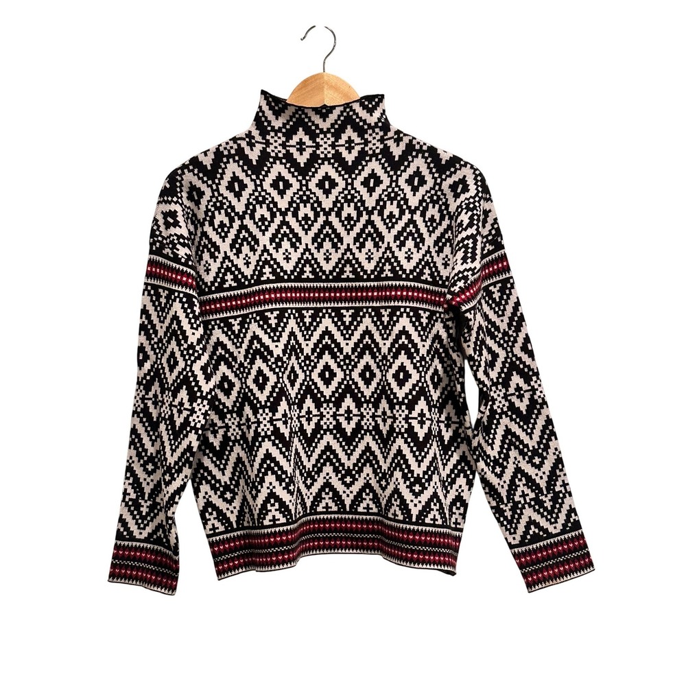 Tahari Fair Isle Mock Neck Sweater Womens Medium Nordic Geometric Knit